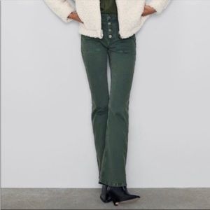 Zara denim green high rise flare leg